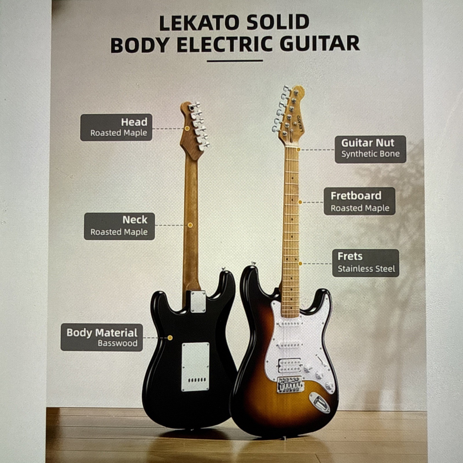 LEKATO 39 Inch HSS Electric Guitar Kit with 5w Mini Amp, Bag, Tuner, Capo, Strap