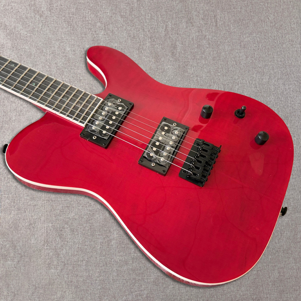 6string Red Quilted Maple Top TL Style Electric Guitar Black Hardware Solid Body