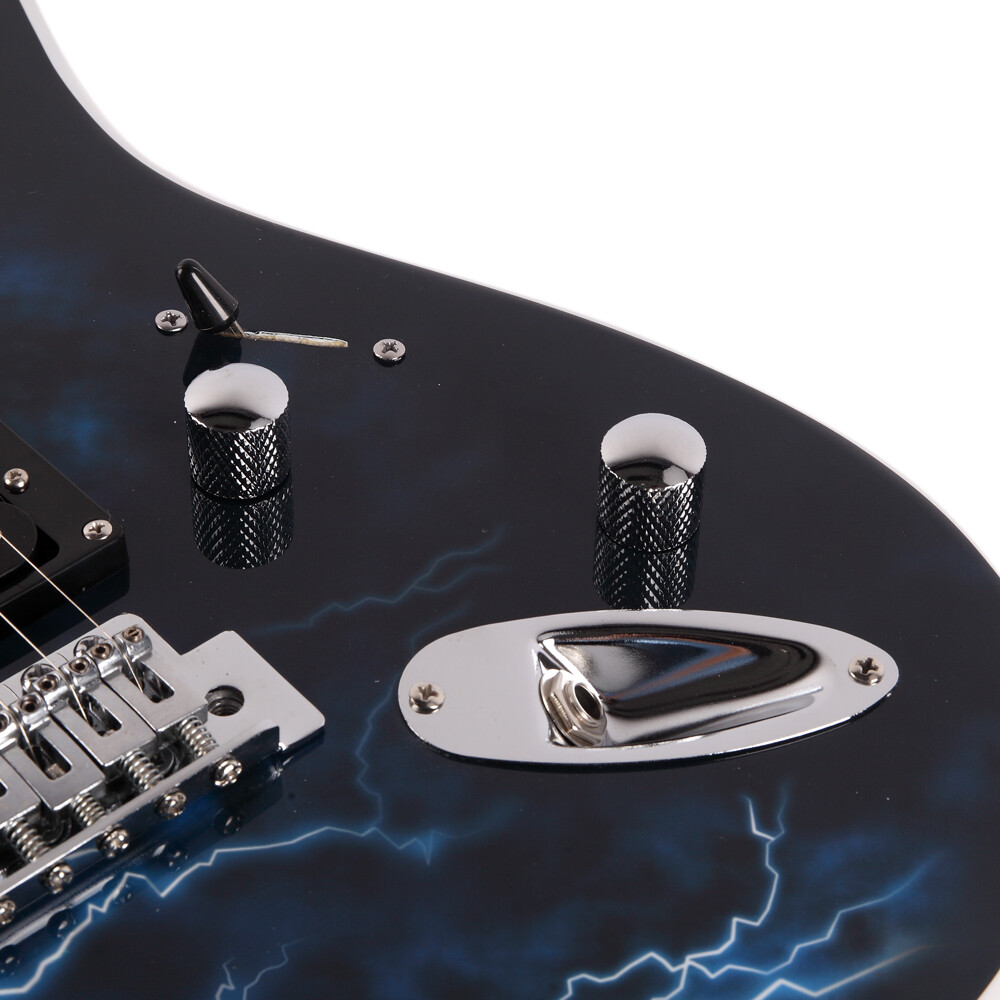 Blue Lightning Style Electric Guitar 6-Strings w/Power Cord/Strap/Bag/Plectrums