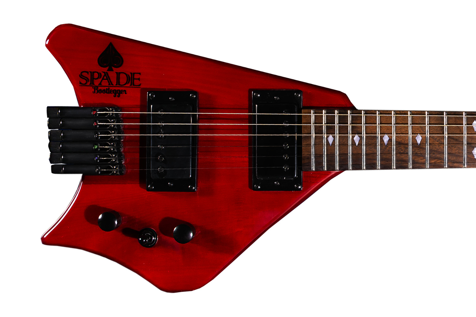 Bootlegger Guitar Burgundy Red Spade Headless Gibson Short Scale 24.75″ wid Case
