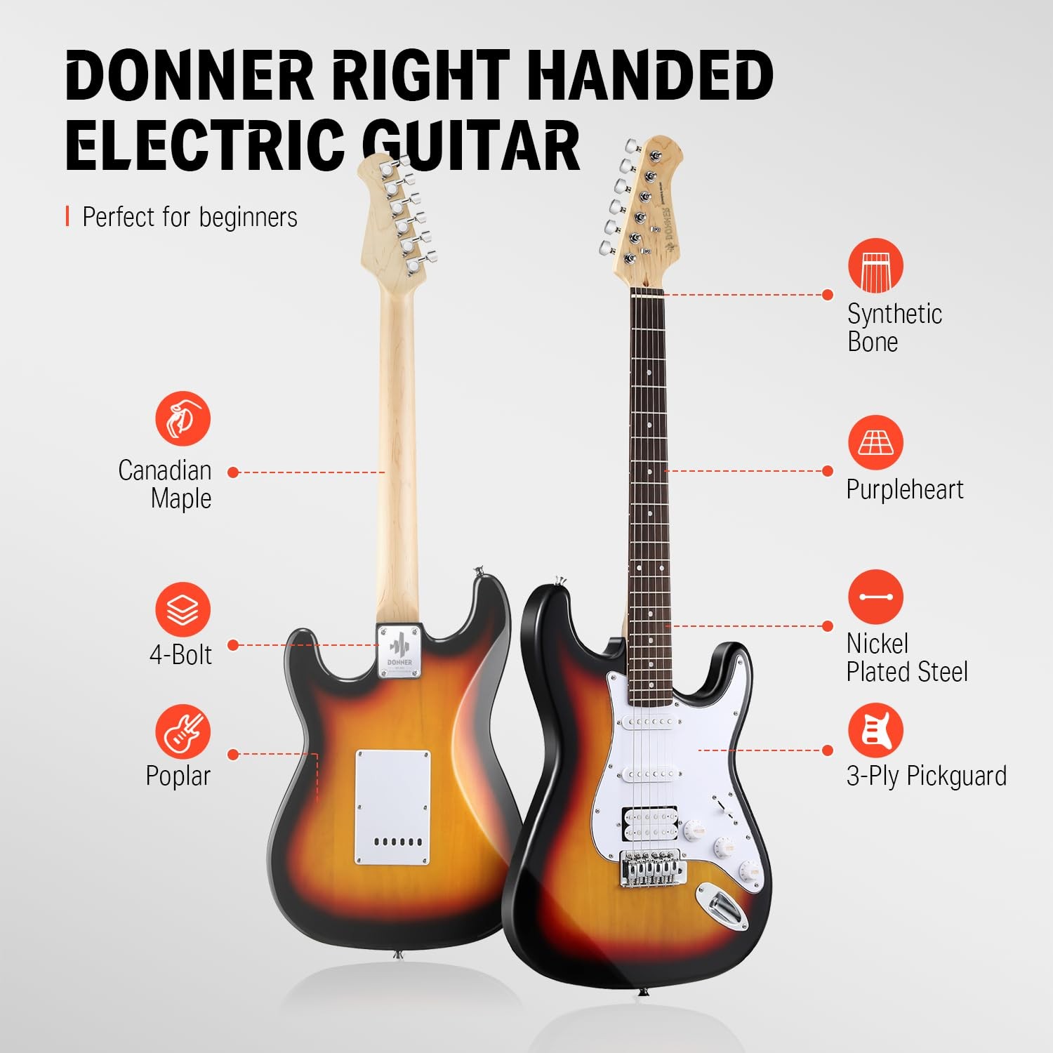 Donner DST-100S 39 Inch Full Size Electric 39 Right Handed, Sunburst