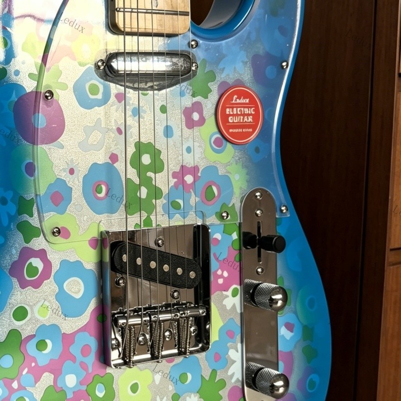 Ledux Solid Electric Guitar Stainless Rounded Fret Edge Bone Nut Flower Printing