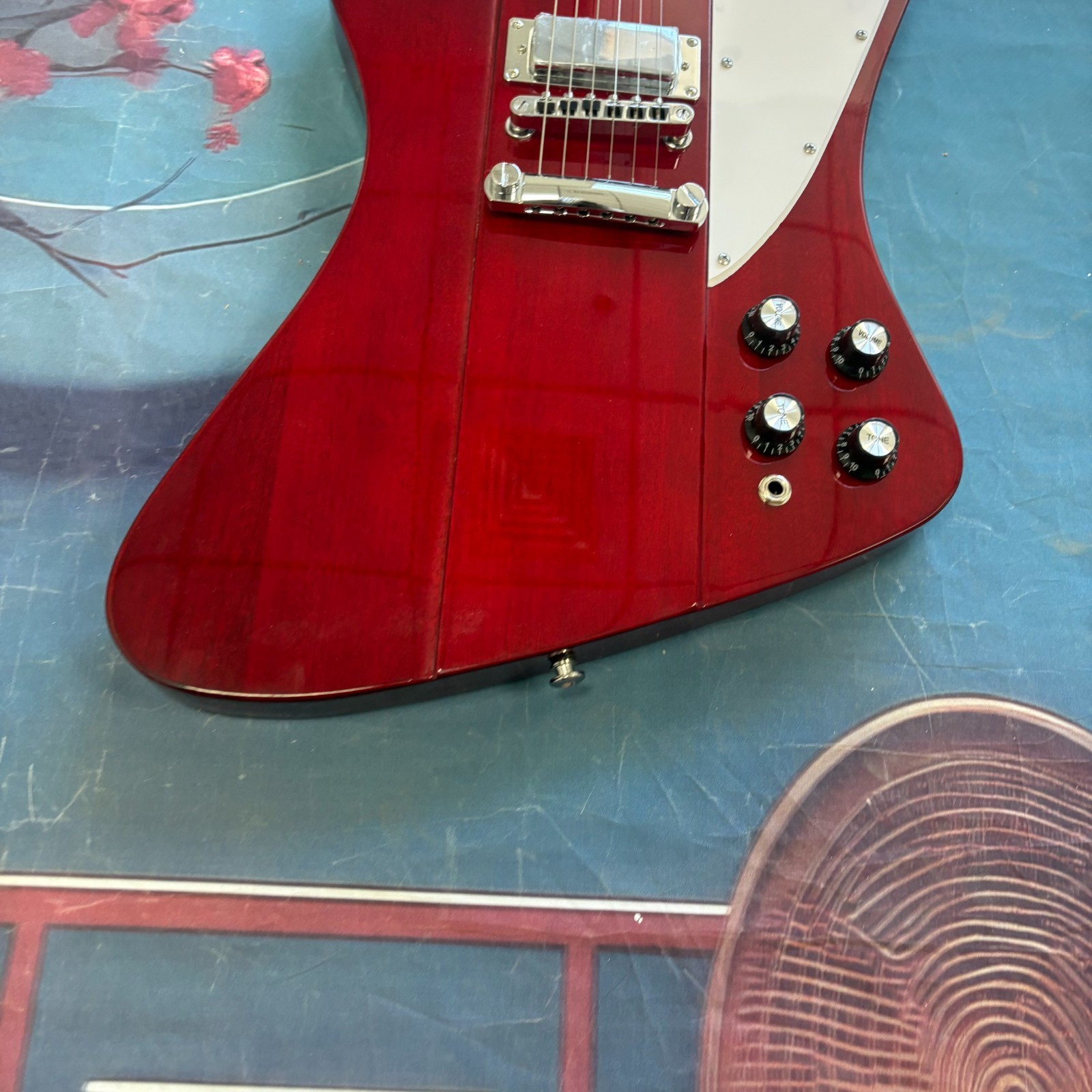 Custom Red Firebird Style Electric Guitar Rosewood Fingerboard Chrome Part