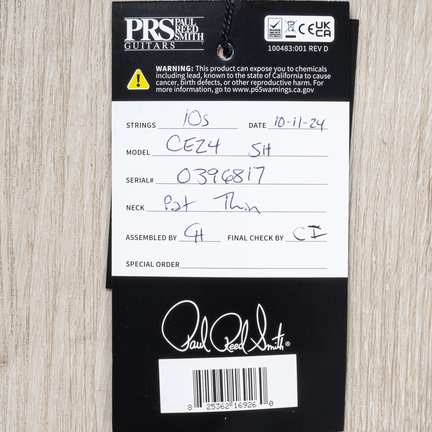 PRS Paul Reed Smith CE 24 Semi-Hollow Guitar, USA 85/15 Pickups, Black Amber
