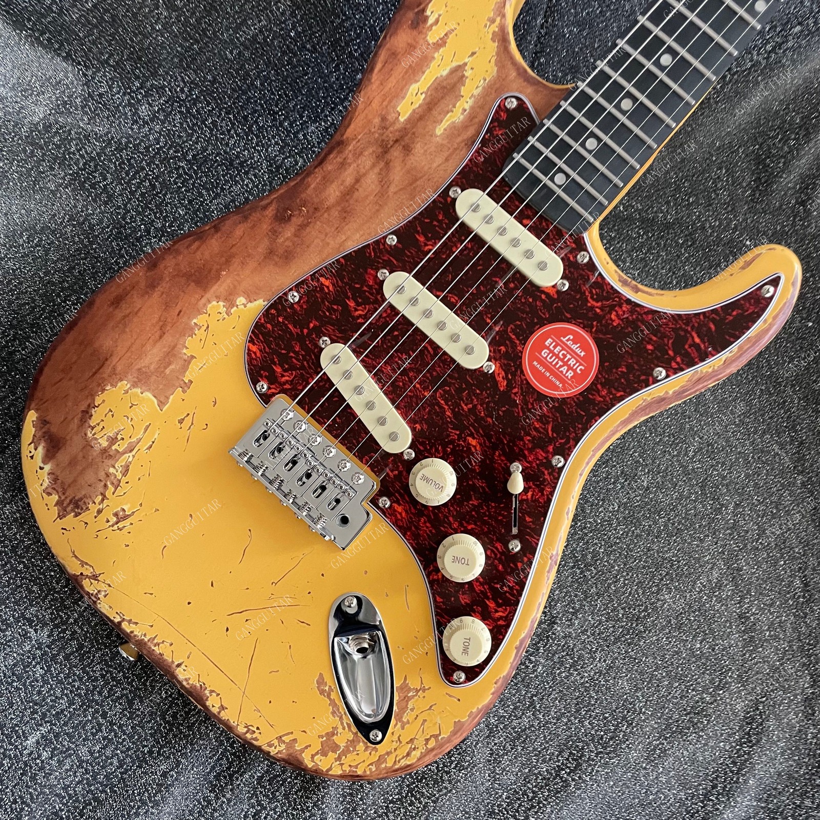 Aged Solid Body Electric Guitar Bone Nut Stainles Steel Rounded Fret Edge Yellow
