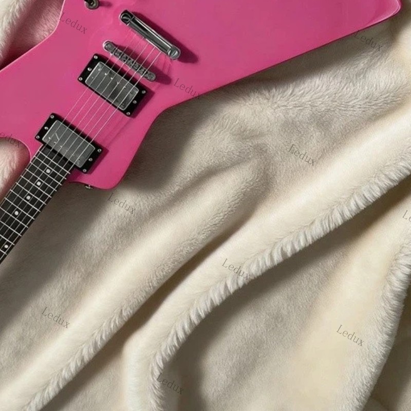 New Ledux Pink Electric Guitar H-H Pickups Rosewood Fingerboard Chrome Hardware