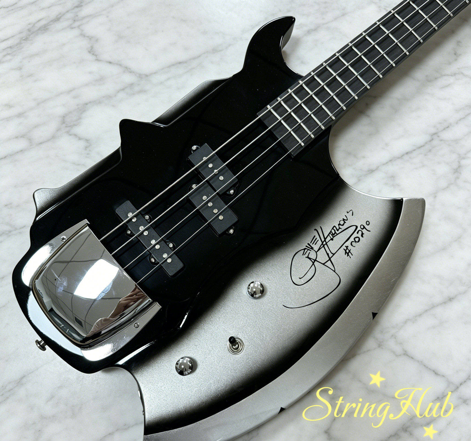 US Black & Silver Gene Simmons Axe Bass style Electric guitar Mahogany Body