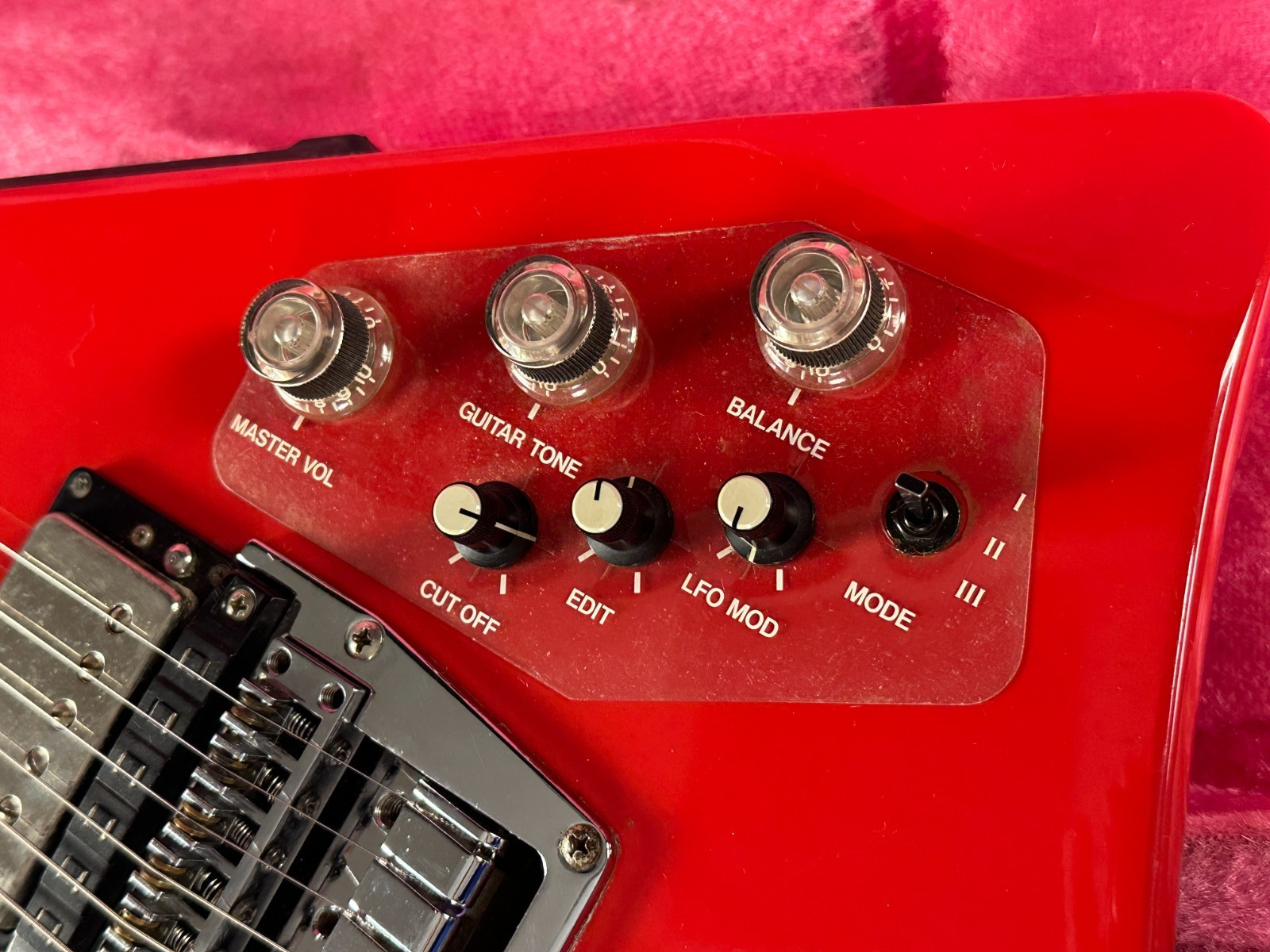 Roland GR-707 Red Electric Guitar in pink case, Synthesizer with GR-700 Controls