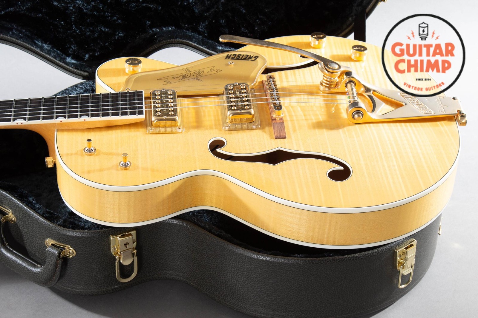 2014 Gretsch G6120AM Chet Atkins Hollow Body Amber Flame Filter’Tron Bigsby OHSC