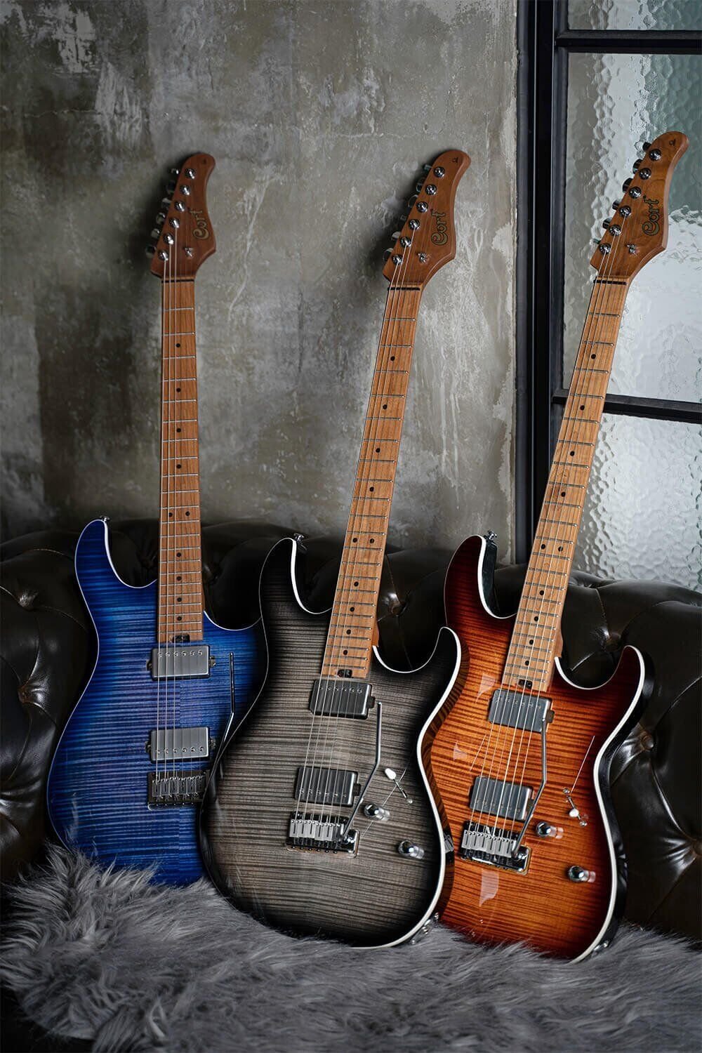 Cort G290 FAT II Bright Blue Burst HH Stratocaster Strat Flamed Maple