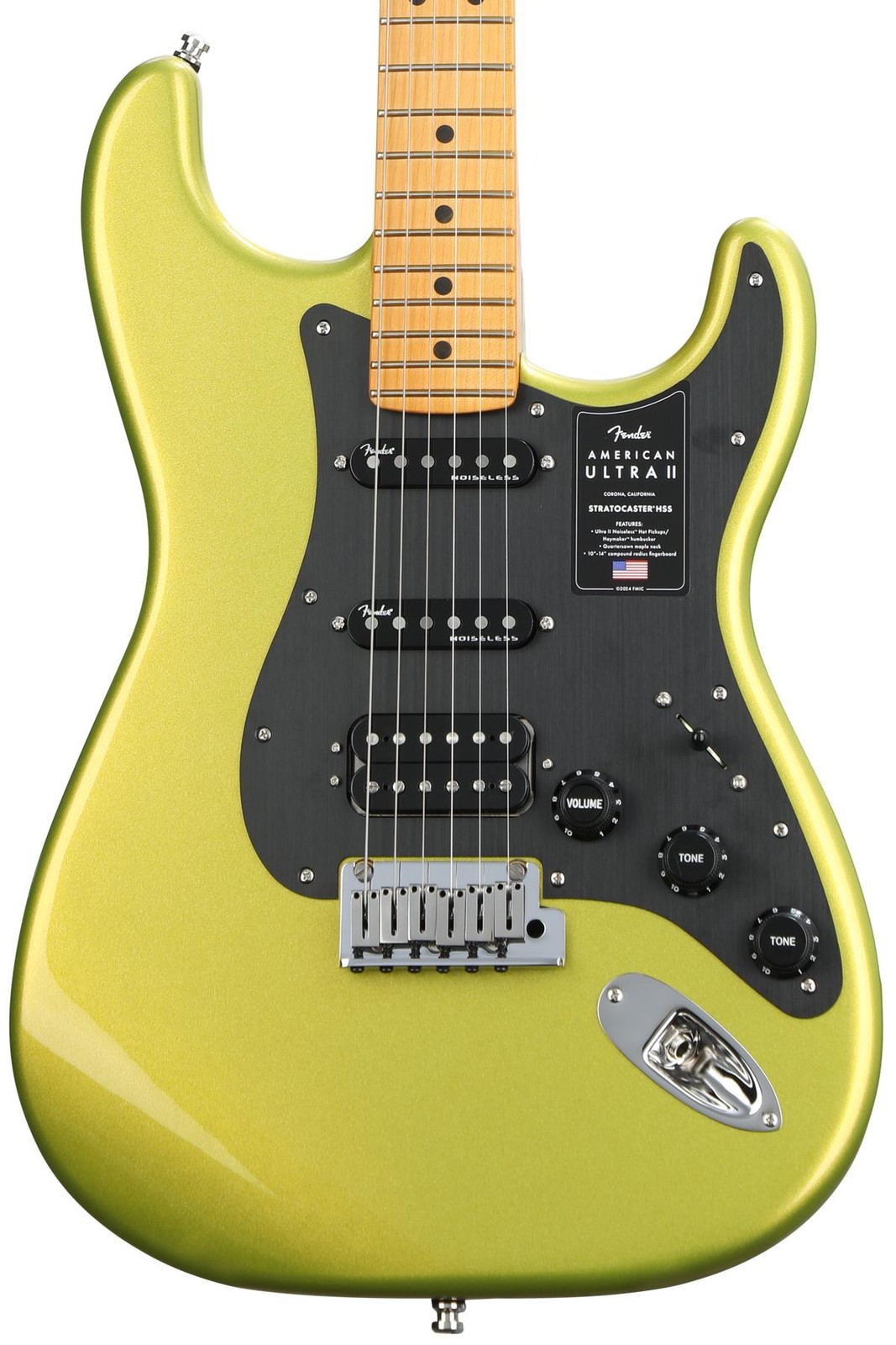 Fender American Ultra II Stratocaster HSS Electric Guitar – Solar Flare, Maple