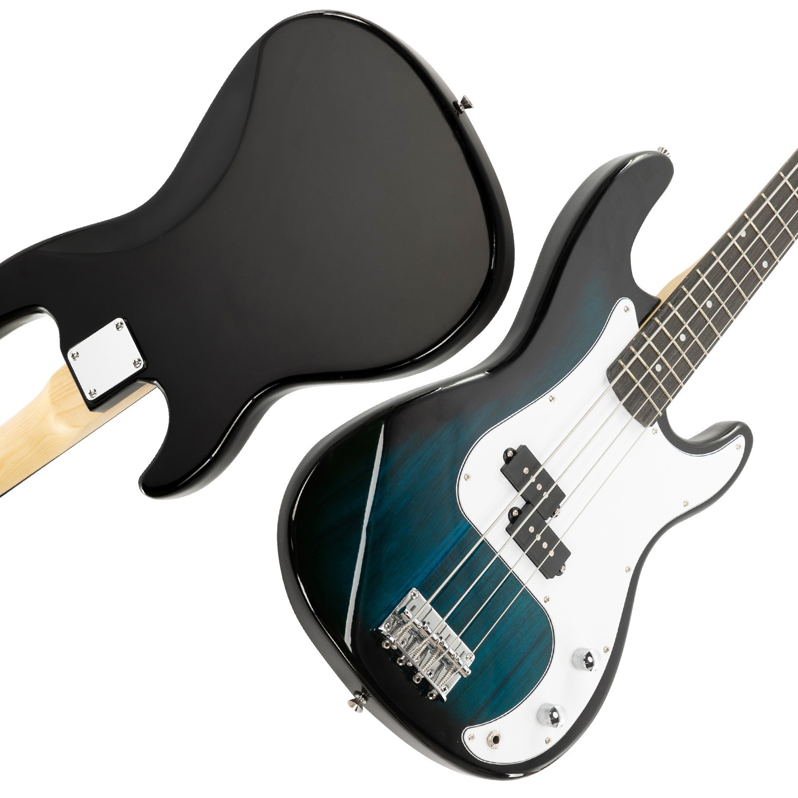 US 45″ Blue Electric Bass Guitar 4-Strings Full Size W/ Bag Strap Pick Cable