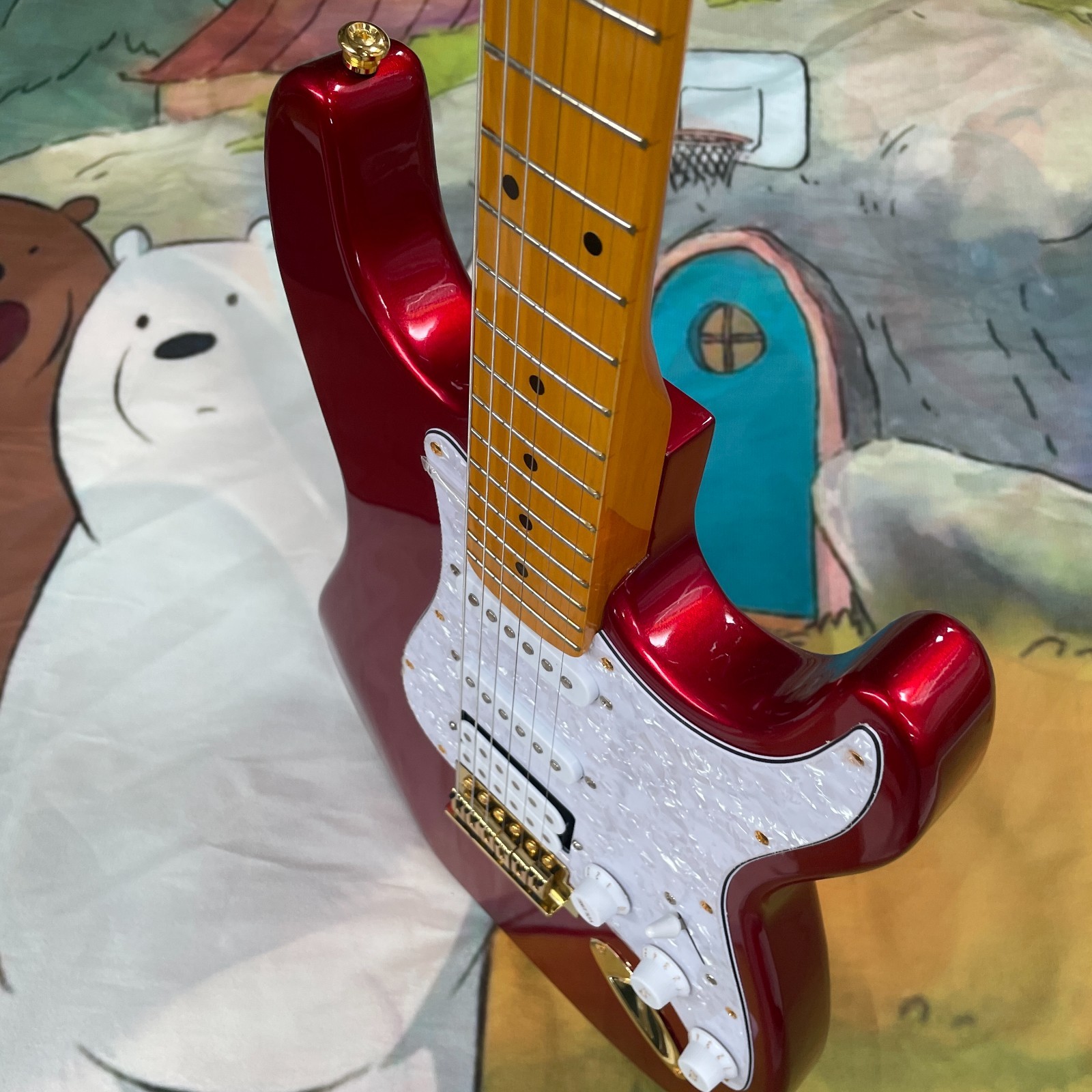 New red ST style electric guitar, in stock straight, shipped immediately, in USA