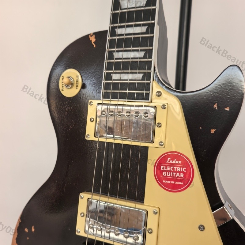 Aged Distressed Black Finish Electric Guitar Stainless Rounded Fret Bone Nut