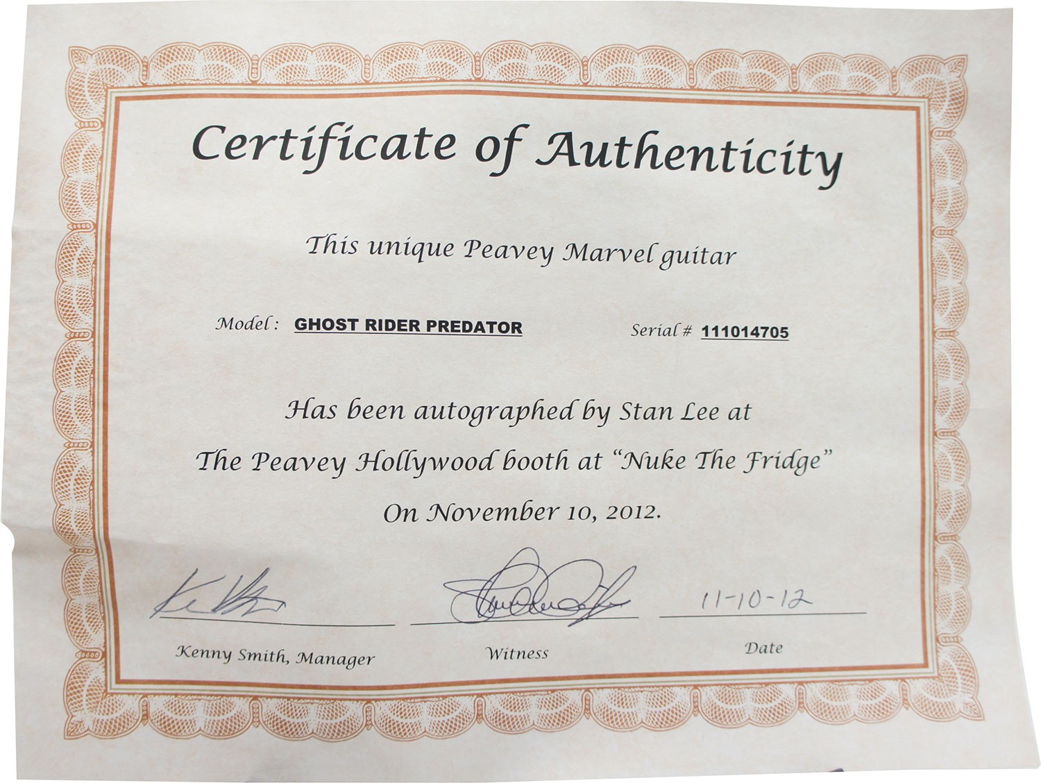 Stan Lee Signed Peavey Marvel Ghost Rider Predator Electric Guitar & Certificate