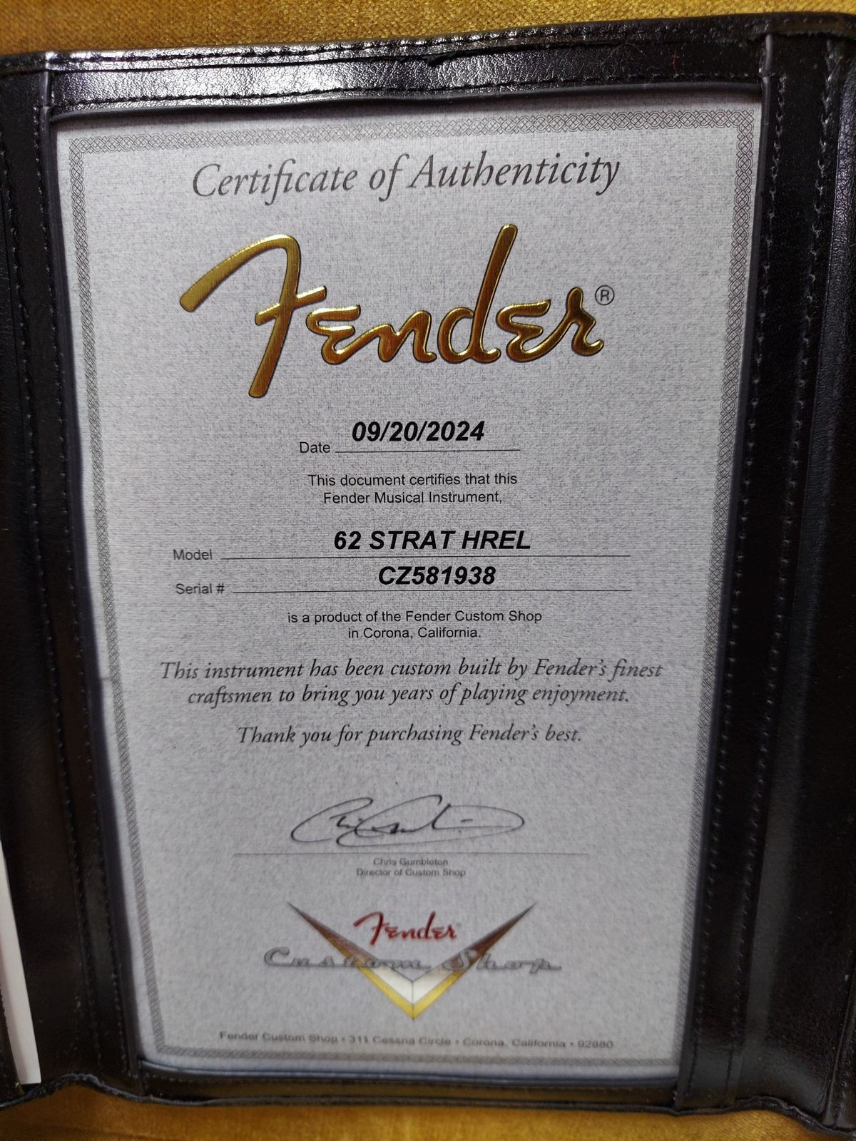2024 Fender Custom Shop ’62 Heavy Relic Stratocaster with a FLOYD COA Super Cool