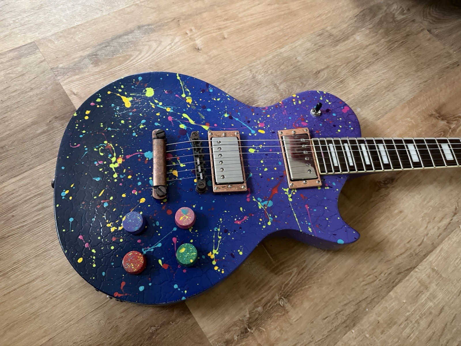 Custom Hand-painted LP Style Guitar – Blue/Purple Splatter Finish