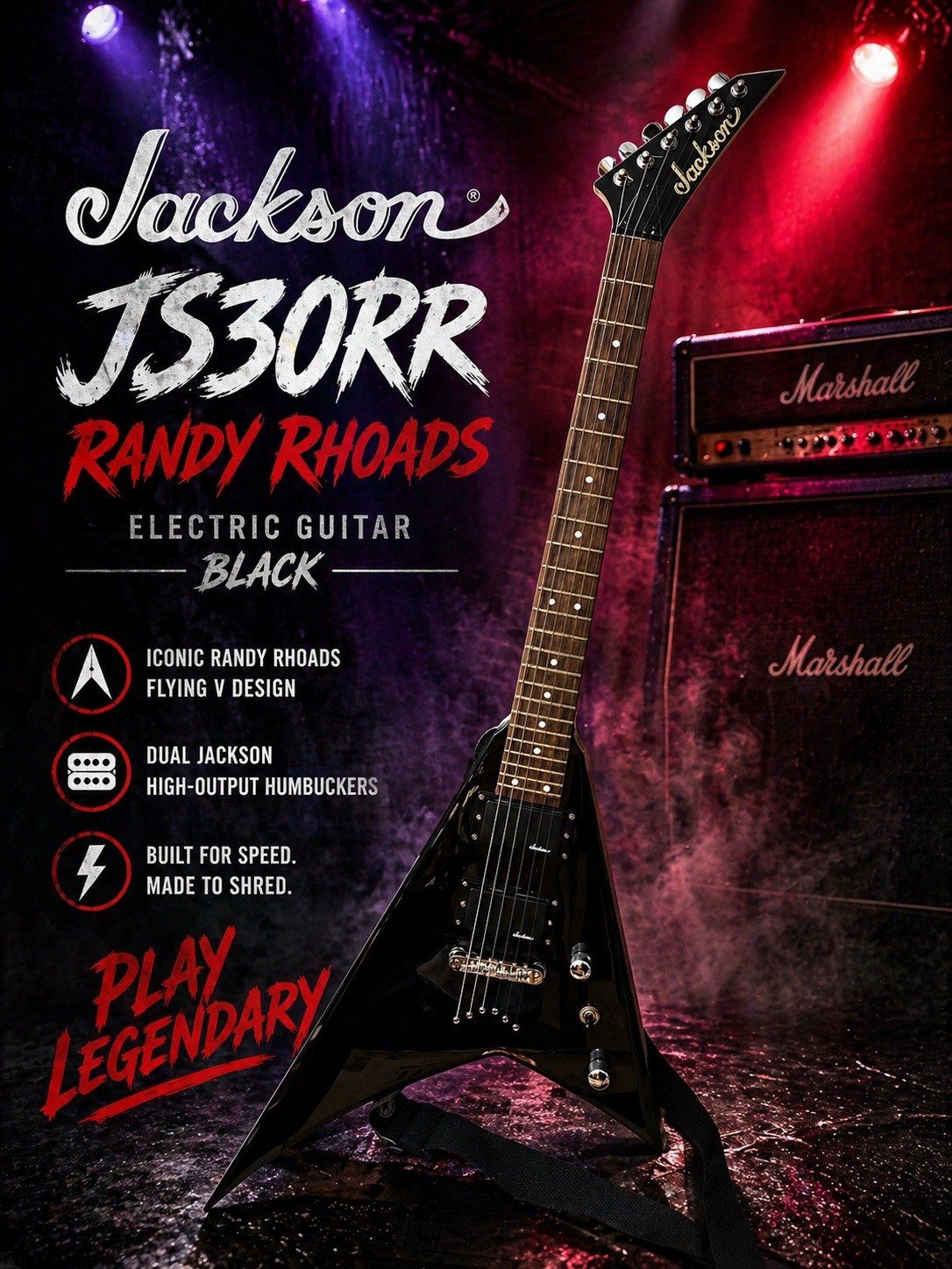 Jackson JS30RR Randy Rhoads Flying V Guitar Black HH Metal Rock 🎸 🎸🎶🎵