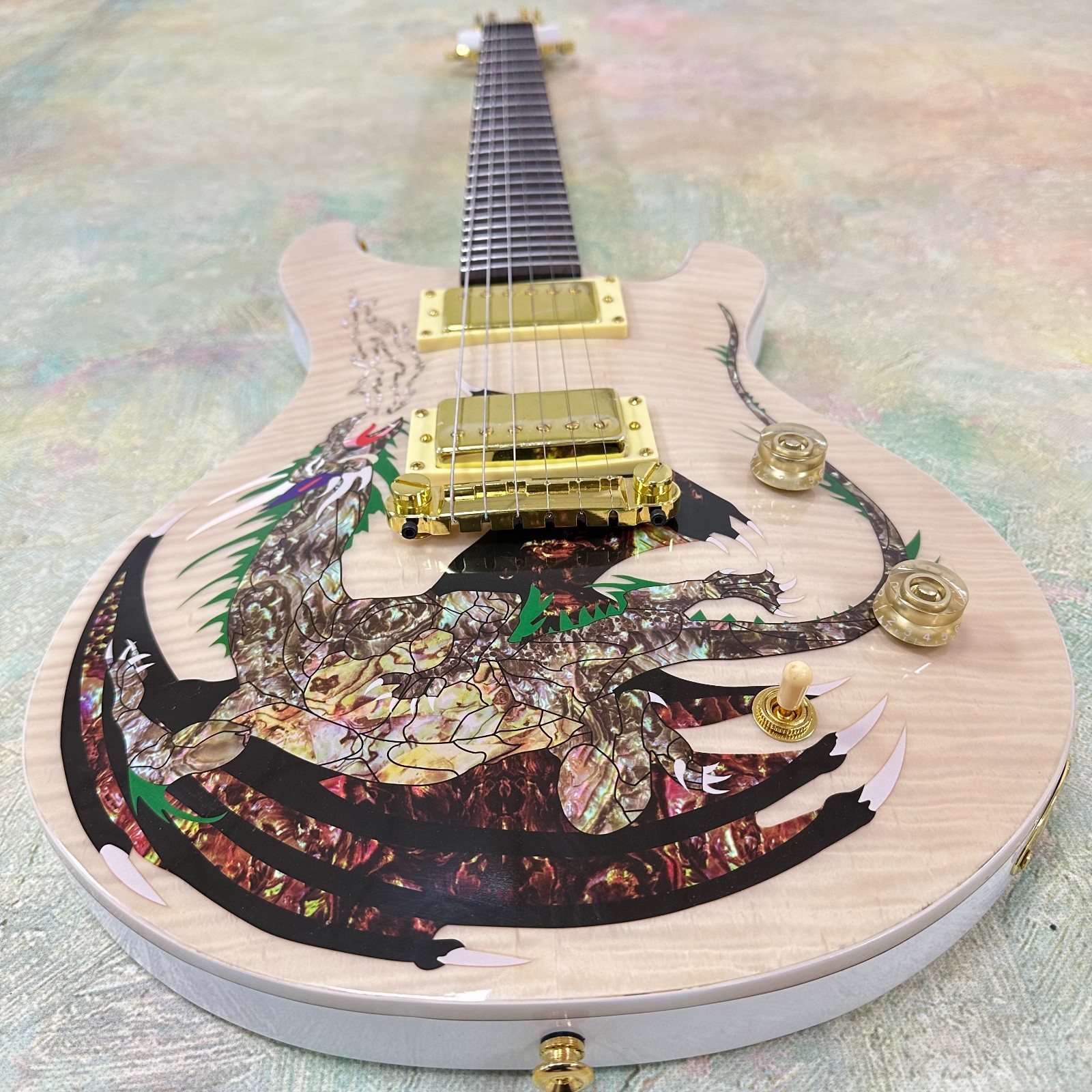 Ship US McCarty Dragon Electric Guitar Light Maple Top Gold Hardware