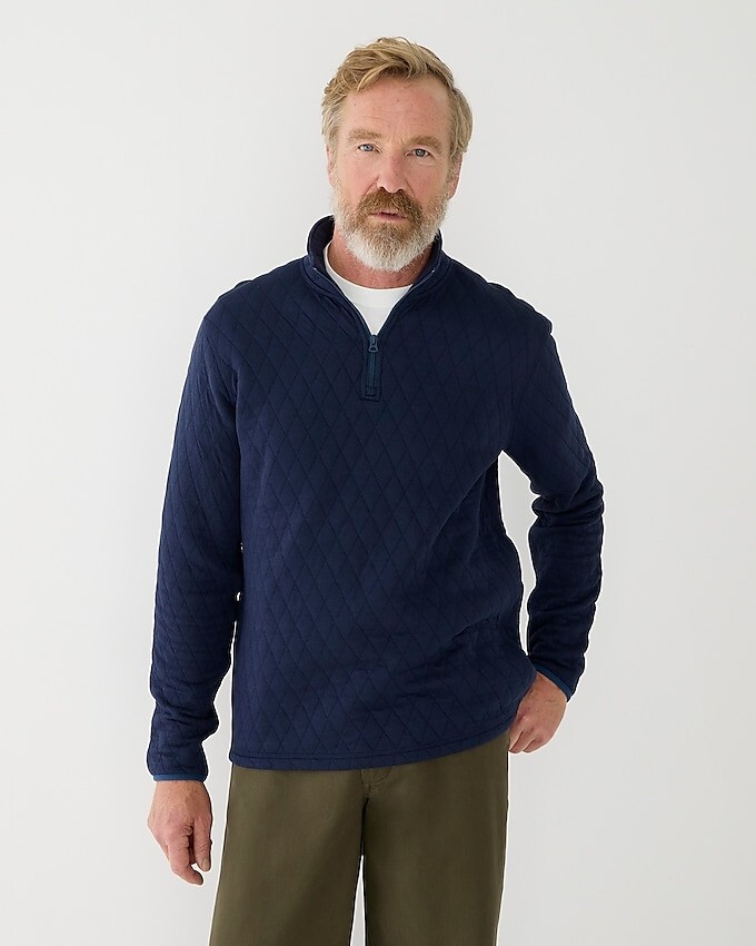 $69 NWT J. Crew quarter zip Large Navy quilted men’s cotton blend pullover shirt