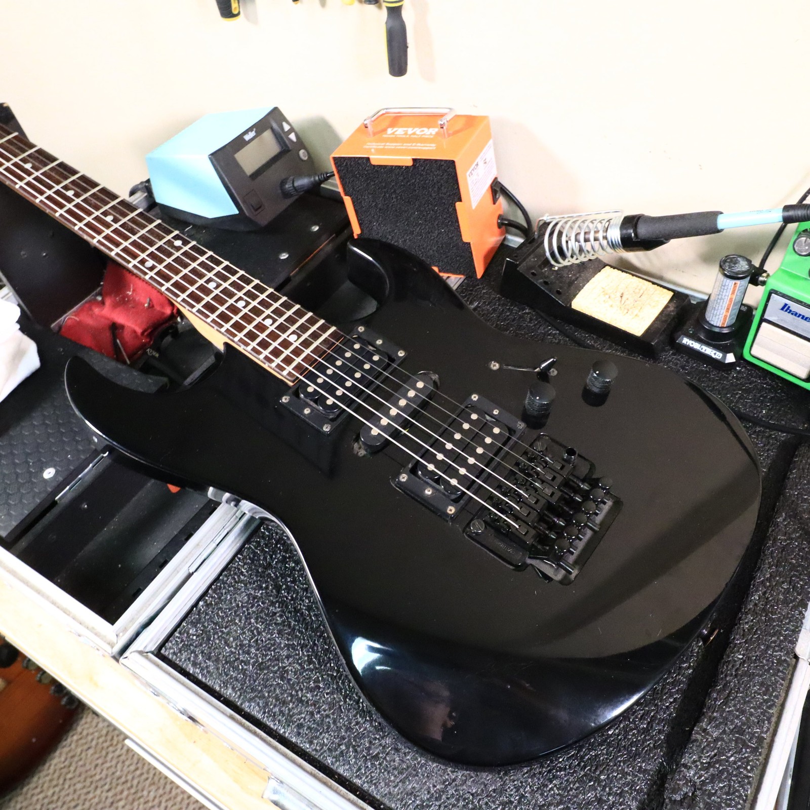 1989 Squier FR-212 Floyd Rose II Black Korea Reverse Headstock RARE HM