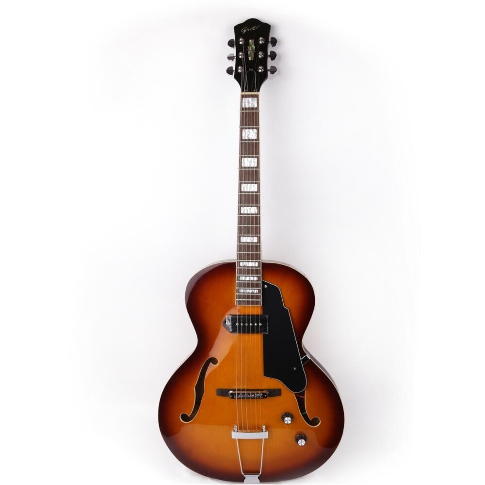 Electric jazz guitar semi hollow body f hole maple neck rosewood FN P90 sunset