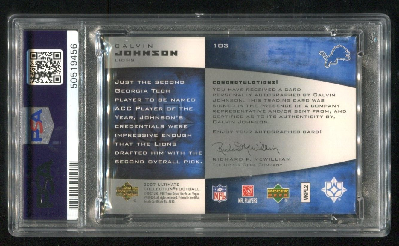 2007 Ultimate Collection Calvin Johnson RC AUTO 27/99 PSA 7 NM HOF