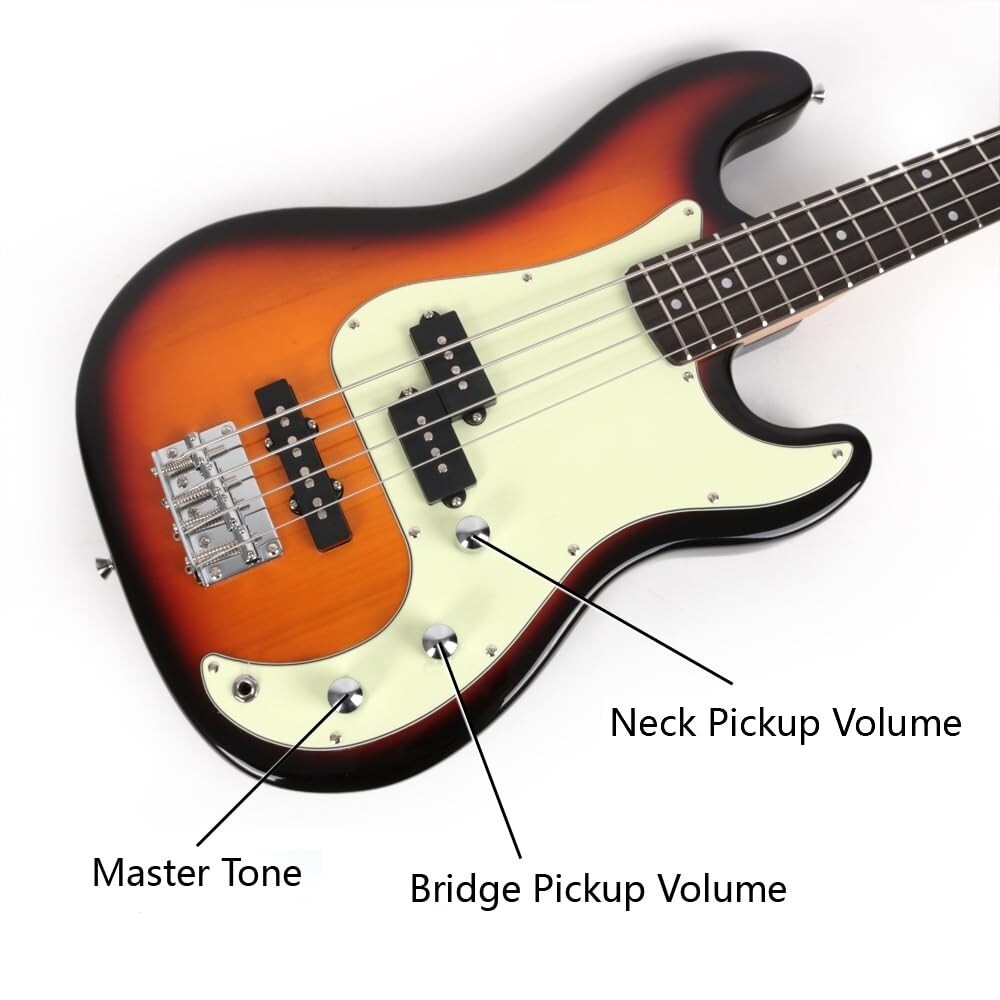 Sunburst Size 4 Four String Electric Bass with amplifier,bag,strap,string
