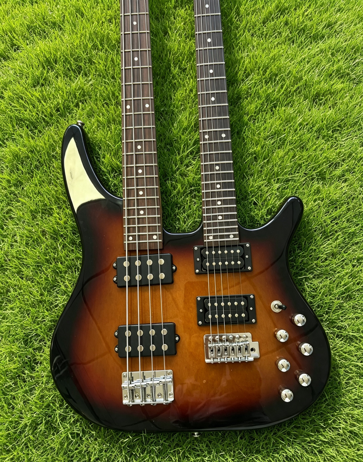 US Warehouse Sunburst Double Neck Guitar Bass Combo 6+4 Strings Solid Body
