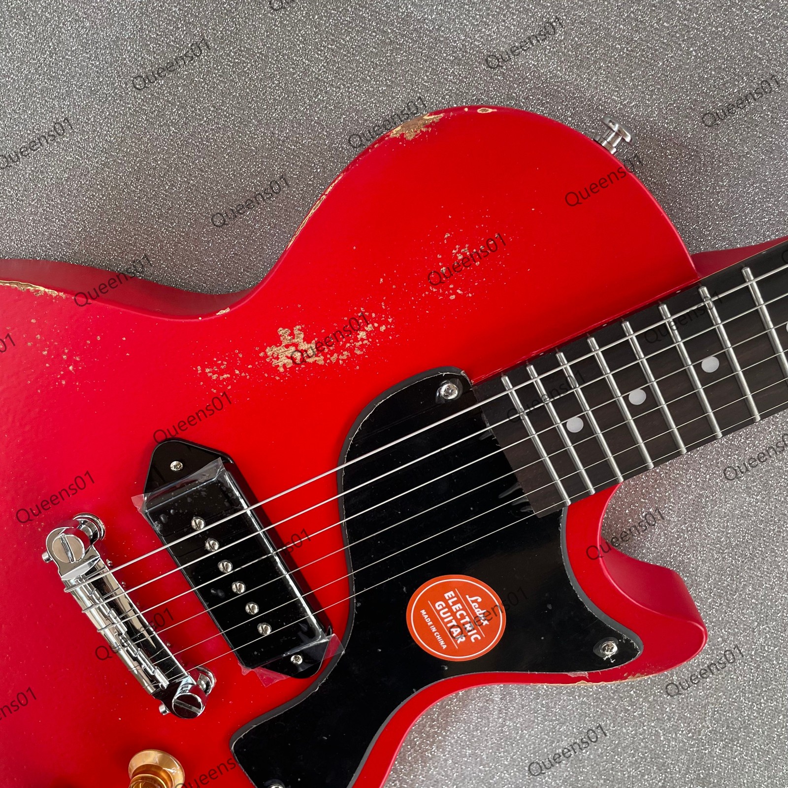Aged Electric Guitar Stainless Steel Rounded Frets P90 Pickup Solid Body Red