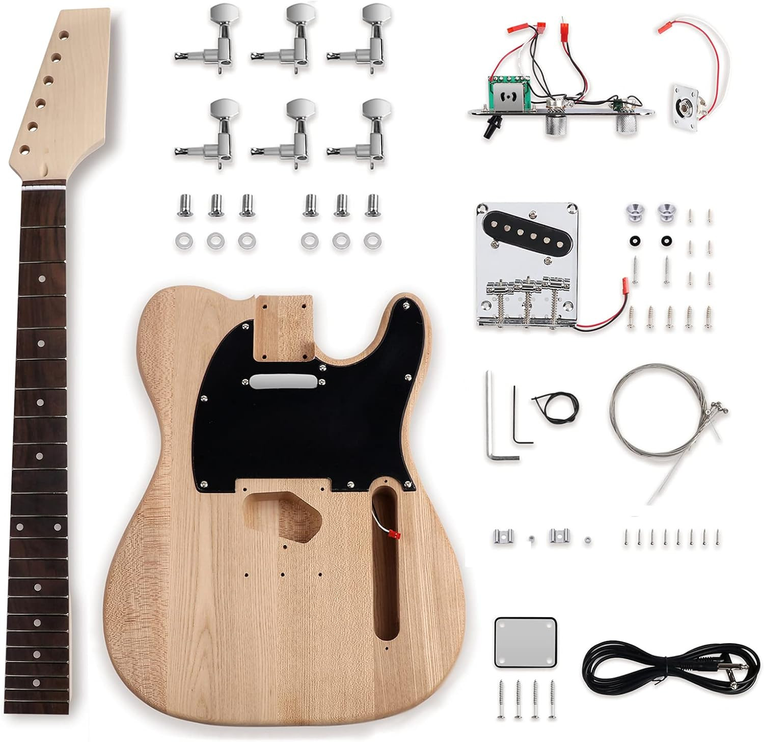 DIY Electric Guitar Kit Beginner Kit 6 String Right Handed with Ash Body Hard Ma