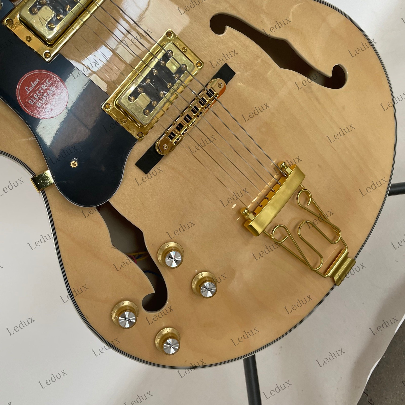 Gloss Natural Wood Full Hollow Archtop Codux HH Gold Hardware JazzElectricGuitar
