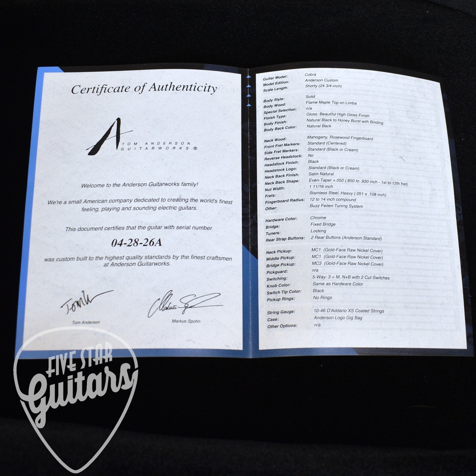 Tom Anderson Cobra – Natural Black to Honey Burst with Gigbag