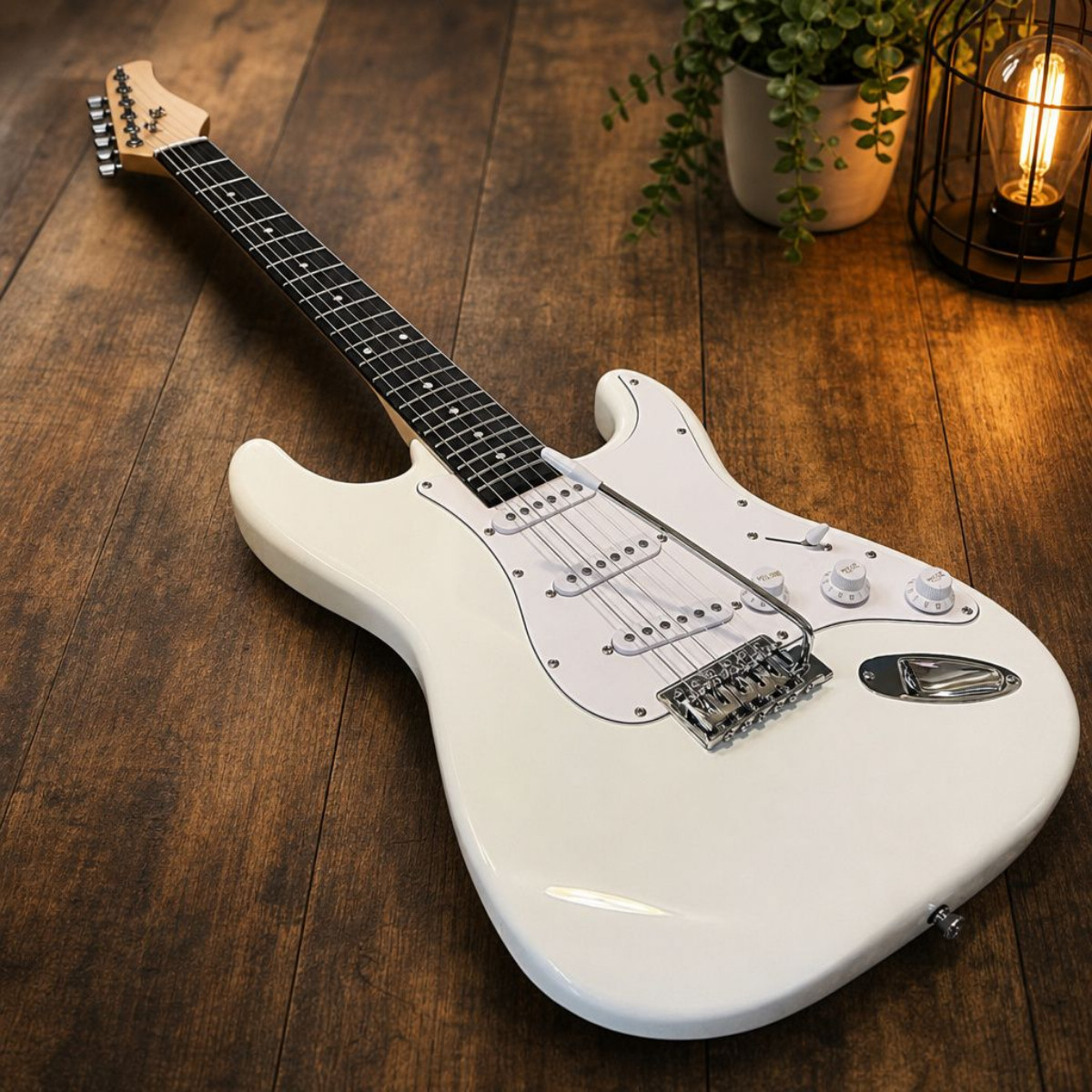 ST-Style Electric Guitar Starter Kit Olympic White SSS Rosewood Bag Cable Strap