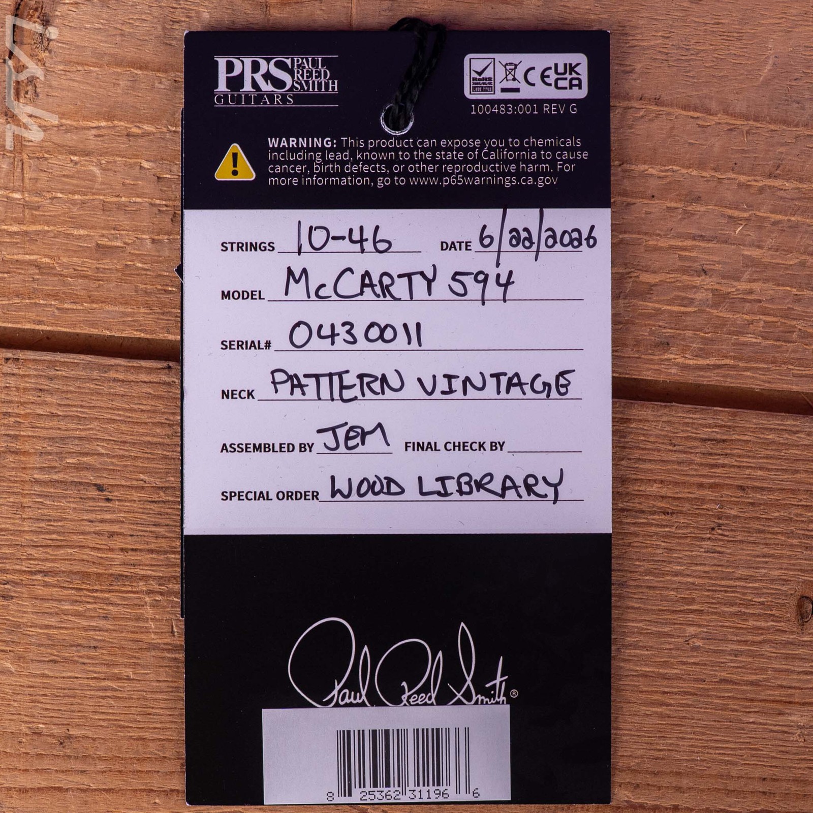 PRS Wood Library McCarty 594 Tremolo 10-Top Tiger Eye