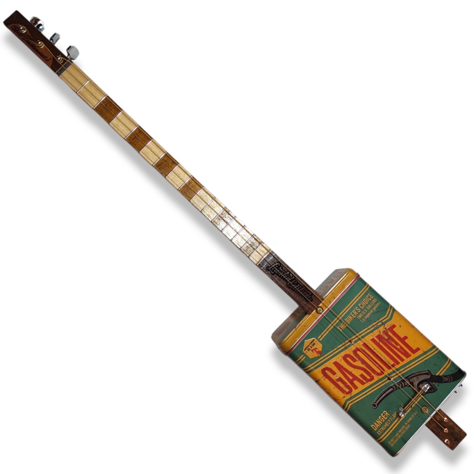 Tin can Gasoline Mancina left handed cigar box guitar Matteacci’s