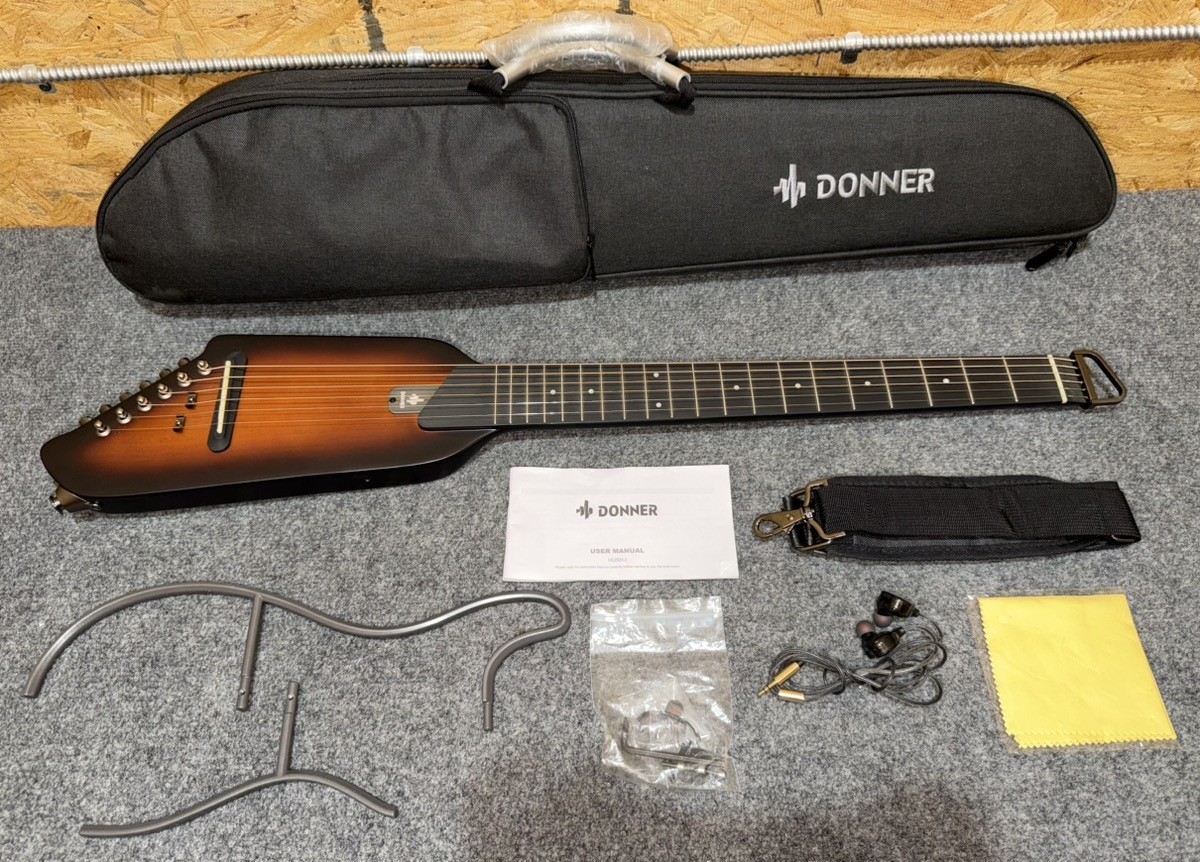 Donner HUSH-I Headless Silent Travel Electric Guitar Sunburst w/ Bag