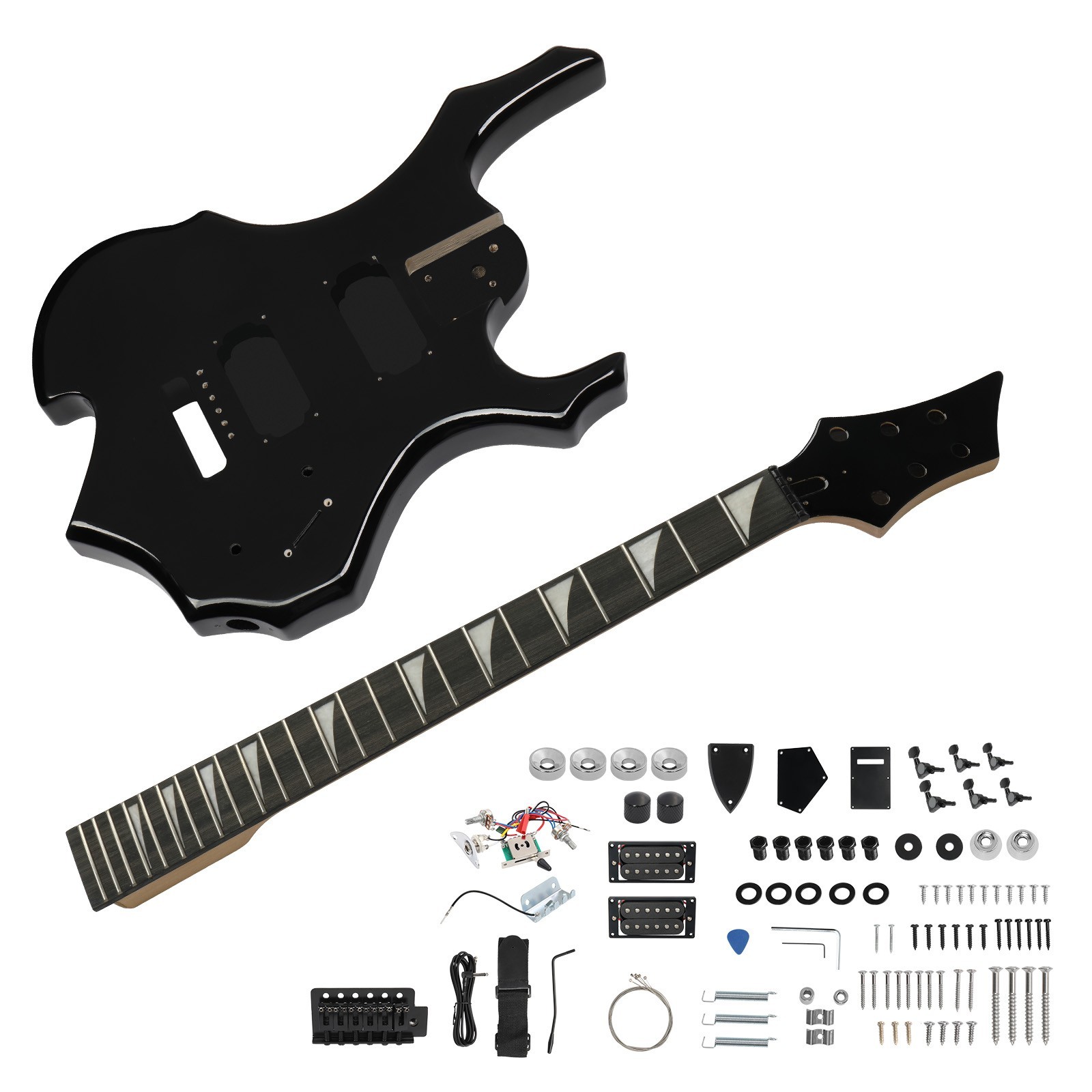 DIY Flame Shape 6 String HSH Electric Guitar Kit Mahogany Body Black Accessories