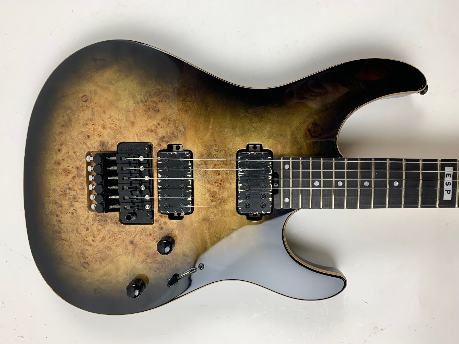 ESP E-II SN-II Nebula Black Burst Burled Maple Electric Guitar + Case B-Stock