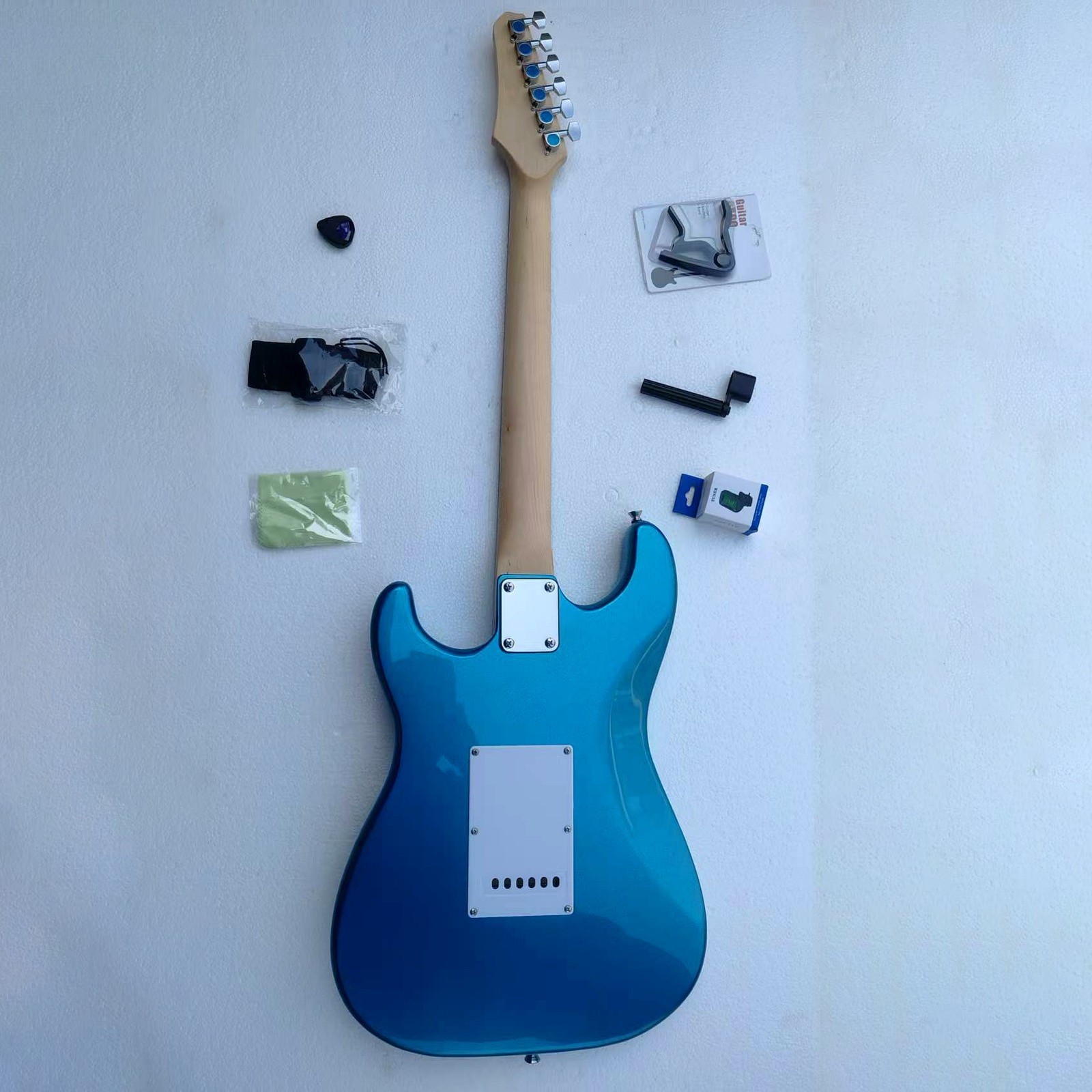 TS Blue Silver Electric Guitar Paulownia Body Tech Wood Fretboard White Guard