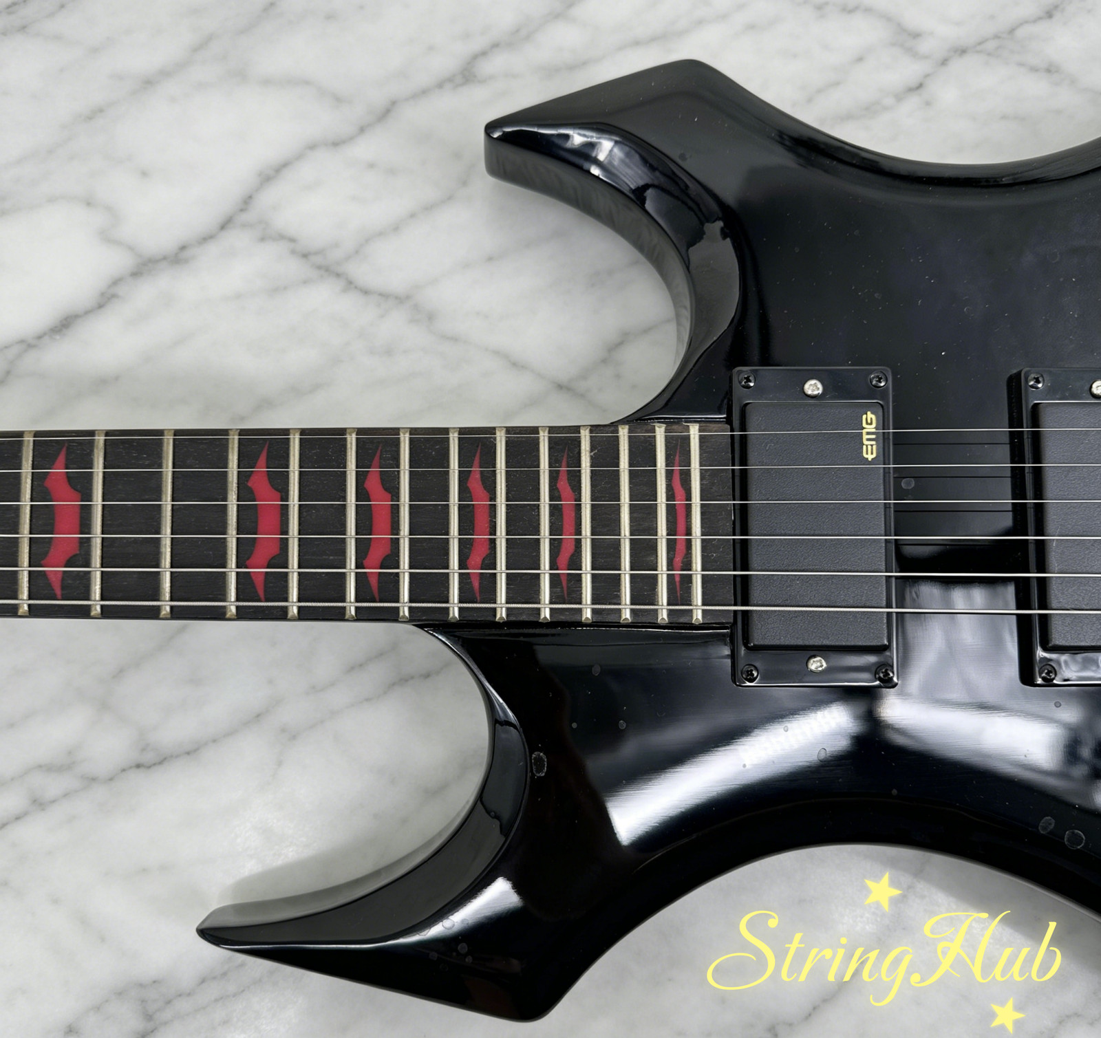 US warehouse B.C Black Warlock Electric Guitar Active Pickups Red Fret Inlays