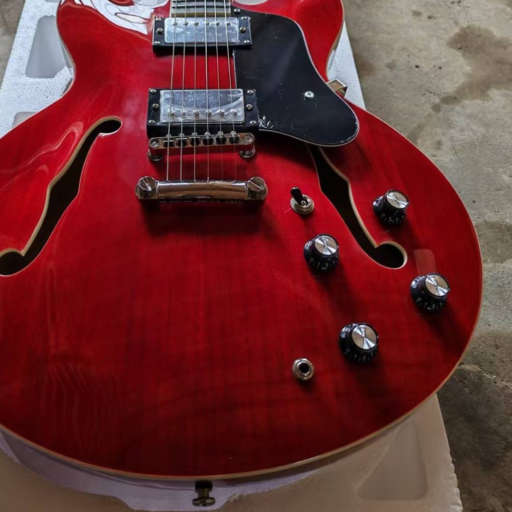 Custom Dot 335 Semi-hollow Cherry Red Electric Guitar HH Pickups 6string Ship US