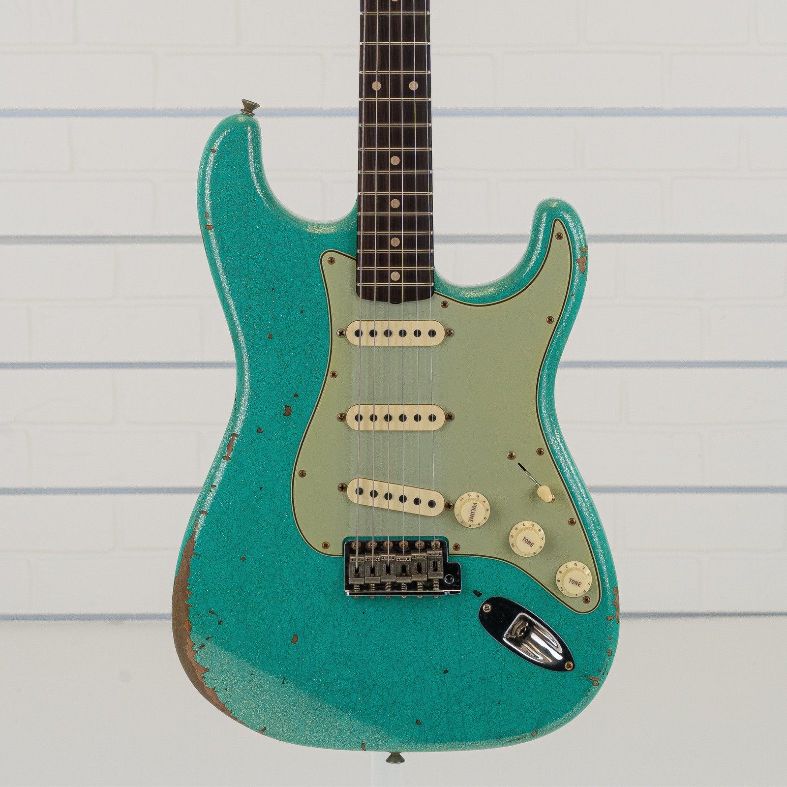 Fender Custom Shop 60s Dualmag II Strat Electric Guitar, Sea Foam Green Sparkle