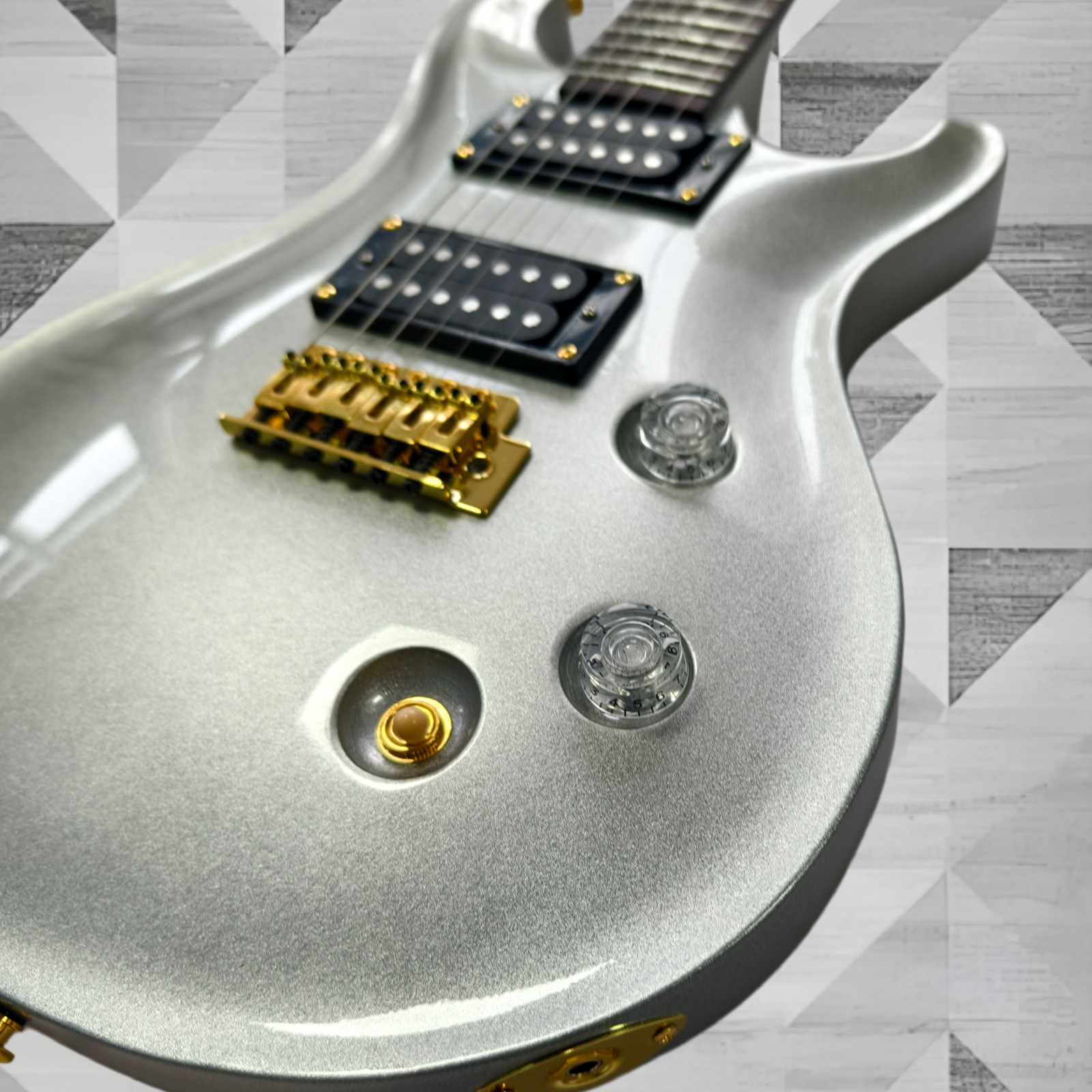 US Ship Metallic Silver Electric Guitar Bird Abalone Fret Inlay Gold Hardware