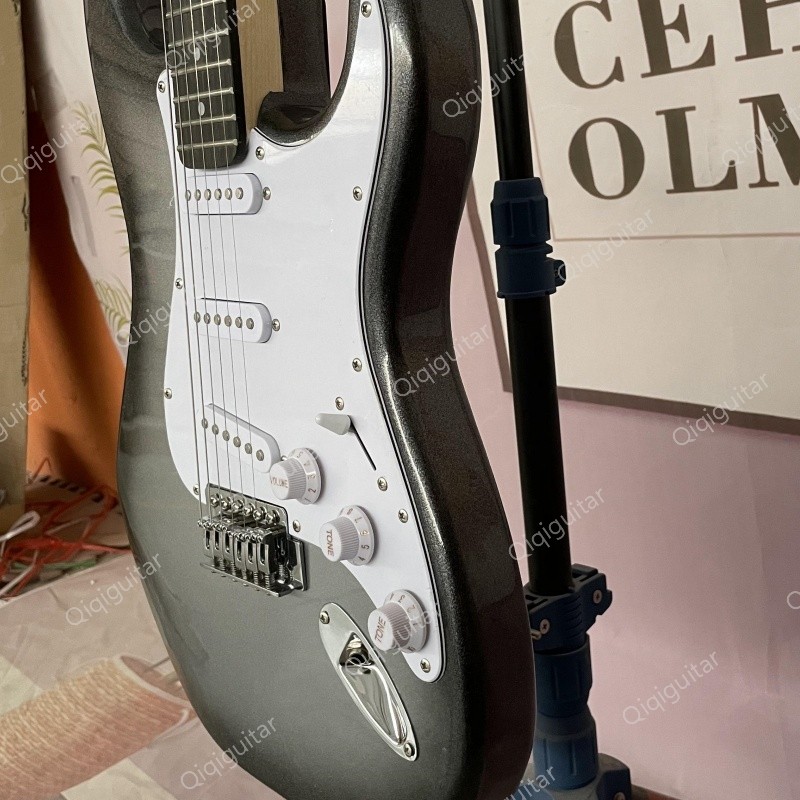 High Quality Metallic Silver Electric Guitar Solid Body Maple Neck Classic Rock