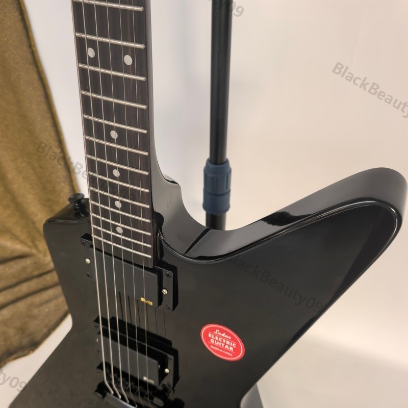 Solid Body Electric Guitar Gloss Black Finish Stainless Rounded Fret Edge HH