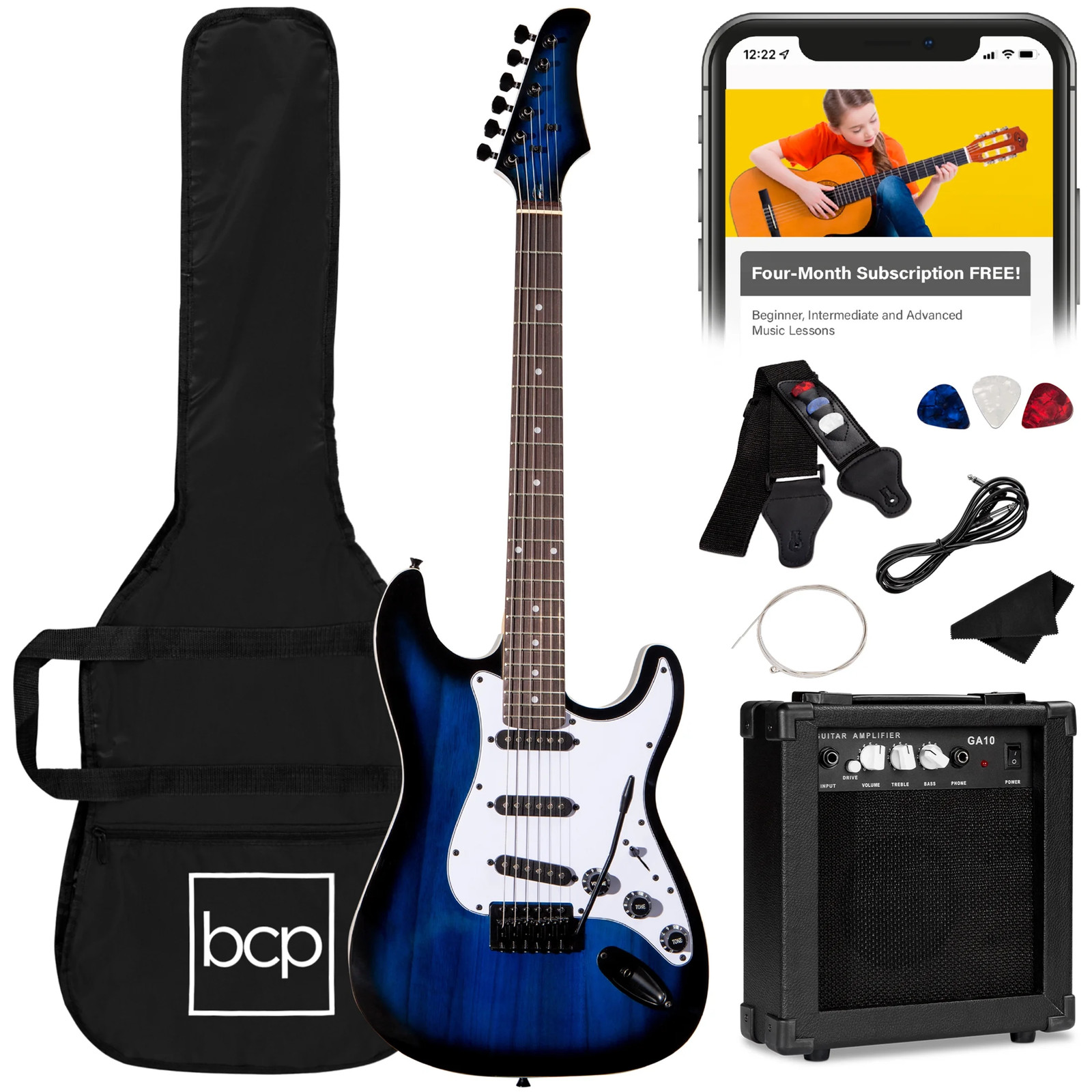 39In Full Size Beginner Electric Guitar Kit with Case, Strap, Amp, Whammy Bar –