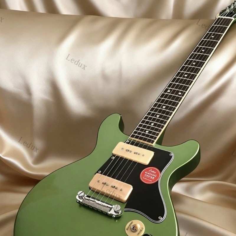 Junior Double Cut Solid Electric Guitar Stainless Fret P-90 Pickup Olive Green