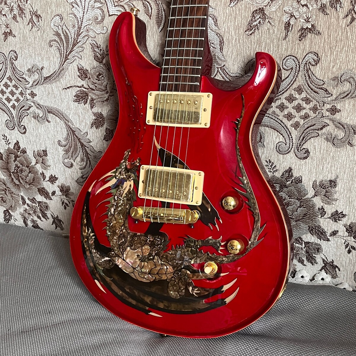 Red Electric Guitar Dragon Graphic Decal Dual Humbucker Wraparound Bridge