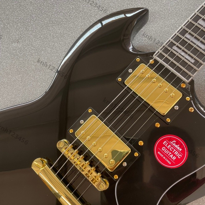 Solid Body Electric Guitar Bone Nut Stainless Rounded Fret Edge Gloss Black